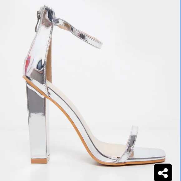 PLT Silver Square Toed Block Heel Sandal Sz 9 - Picture 3 of 6